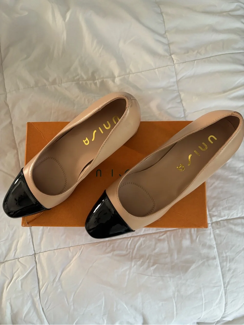Unisa Nude and Black Cap-Toe Ballet Flats